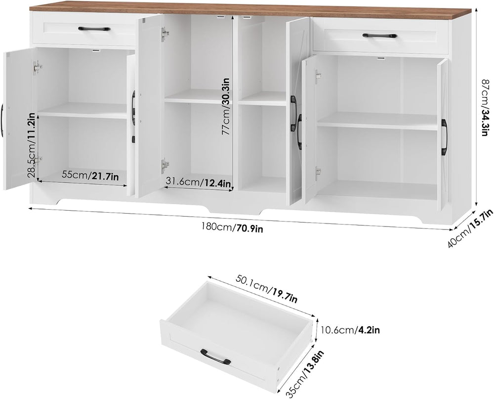 71” Large Kitchen Buffet Cabinet with Adjustable Shelves