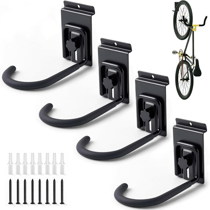 Locking Slatwall Bike Hooks, Heavy Duty Bicycle Hanger with PVC Coating, Wall Mount Vertical Bicycle Storage Rack, 4 Pack