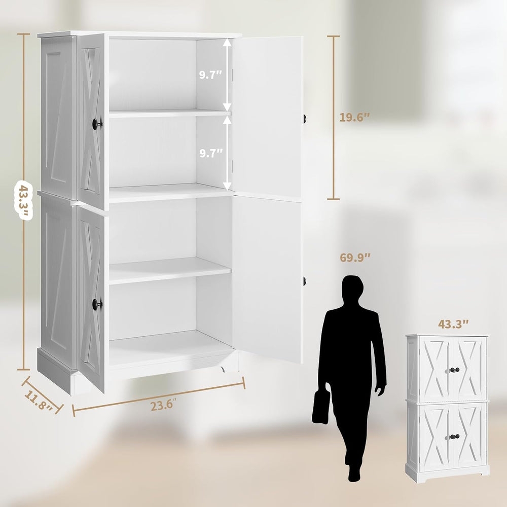 Farmhouse Bathroom Storage Cabinet, 4-Door Floor Cabinet