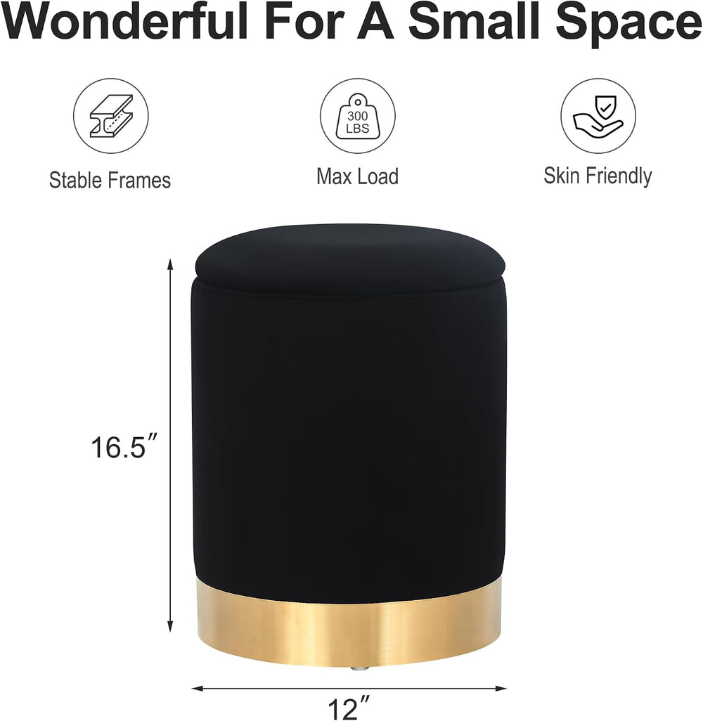 Joveco Round Storage Ottoman Footrest with Removable Lid, Velvet Upholstered ...