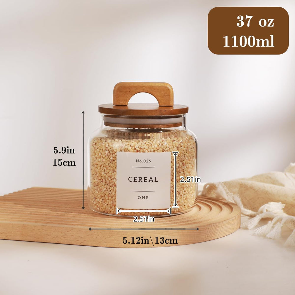 4 Pack Glass Pantry Storage Containers with 132 Pantry Labels - 37 FL OZ Kitc...