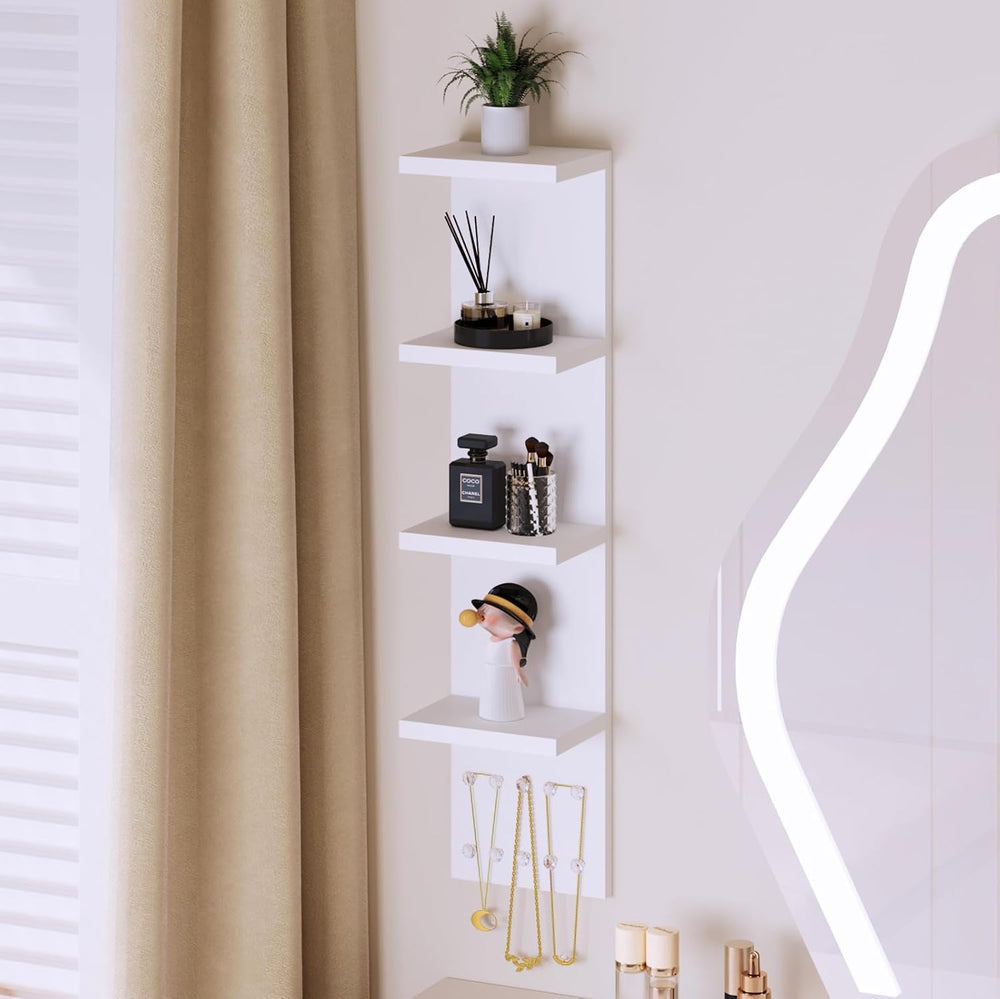 LitaEther 4 Tier White Lack Shelf Vanity Wall Shelf with 10 Crystal Hooks - M...