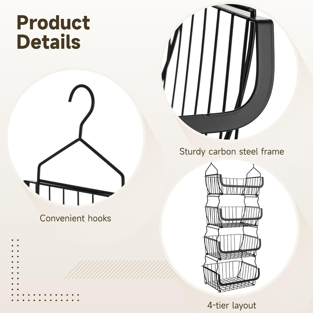4 Tier Hanging Closet Organizer, 36.2 x 15 x 11 in Carbon Metal Hanging Stora...