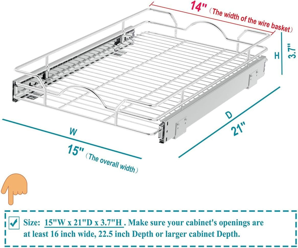 OCG Pull Out Cabinet Organizer 2 Pack (15" W x 21" D), Pull out She...