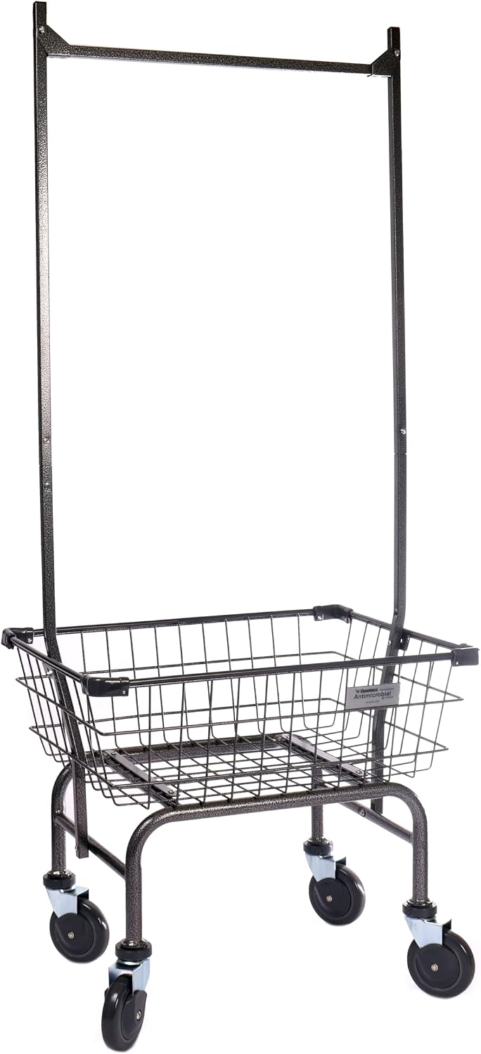 Heavy Duty Uhandle Laundry Cart with 5" Wheel (Charcoal Grey Pole Rack)