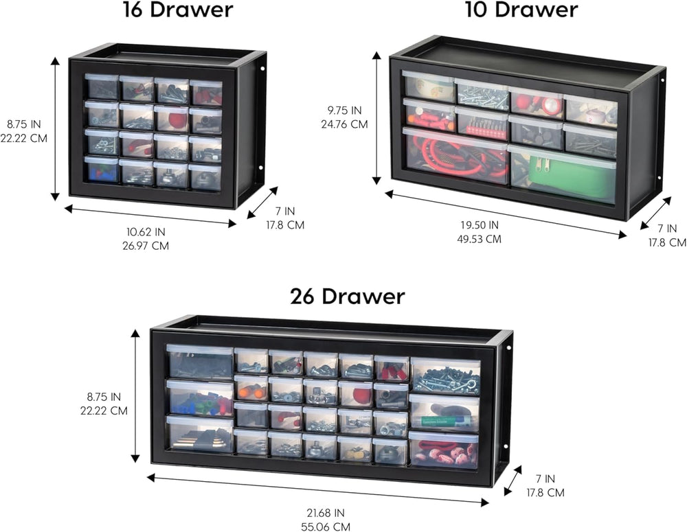 IRIS USA Plastic Storage Drawer Organizer, 10 Drawer Cabinet, 2 Pack, Black