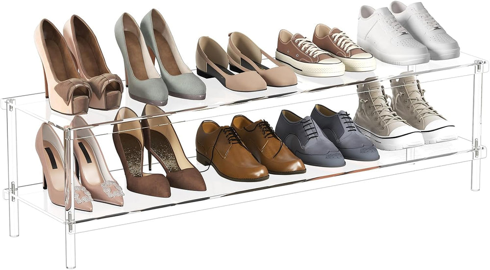Aquiver Acrylic Long Shoe Rack - 2 Tier Shoe Organizer for Closet- Wide Shoe ...