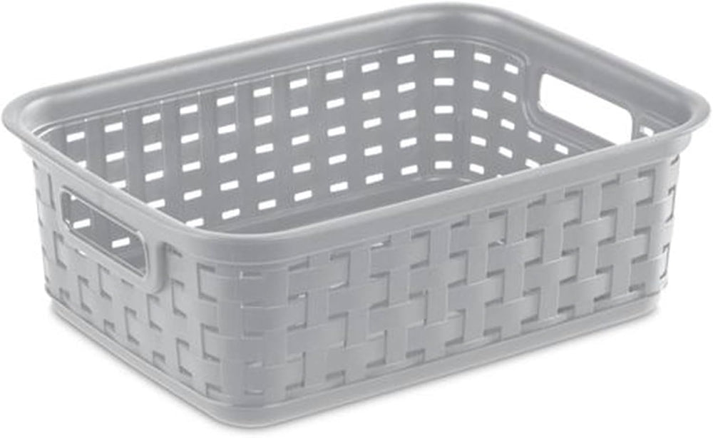 Sterilite 11 Inch Small Weave Open Bin Wicker Storage Basket Home Organizer T...