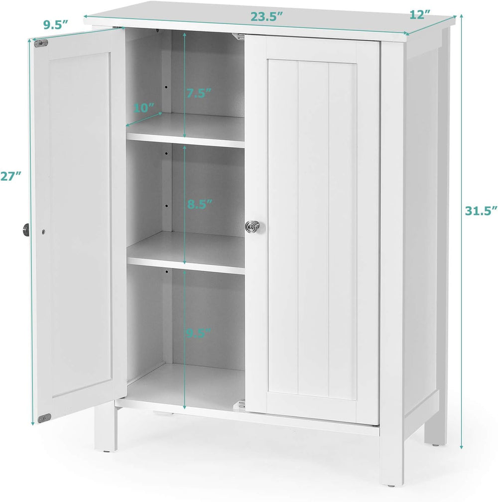 Tangkula Bathroom Floor Cabinet, 3-Tier Storage Cabinet with Double Door &...