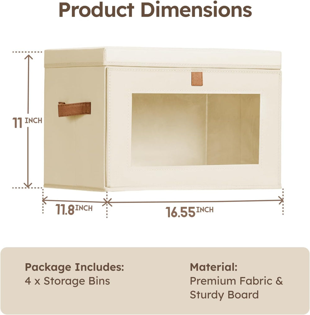 Homsorout Storage Bins with Lids - Front Opening Storage Box with Clear Windo...