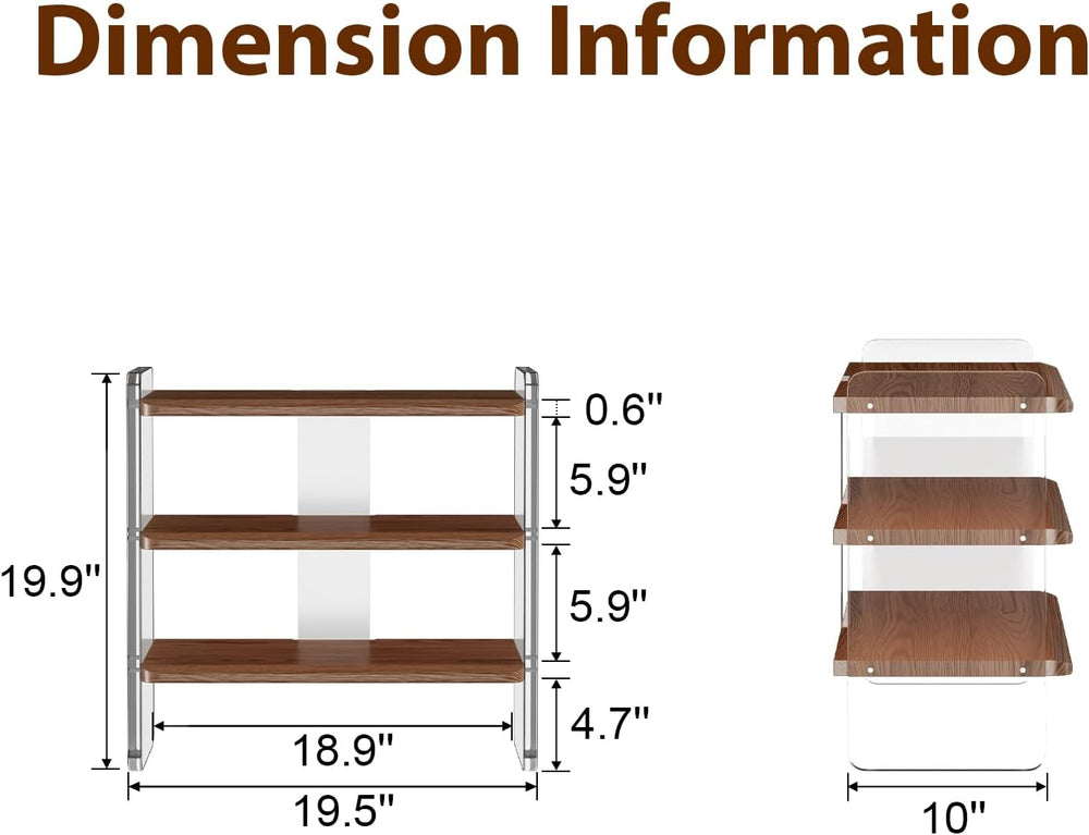3-Tier Shoe Rack, Wood Acrylic Shoe Shelf, Walnut, 19.5" W