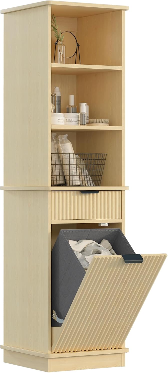 Natural Tilt Out Laundry Hamper Cabinet, 16x16x59in