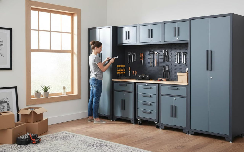 9PCS Garage Storage Cabinet System,Grey Handlle