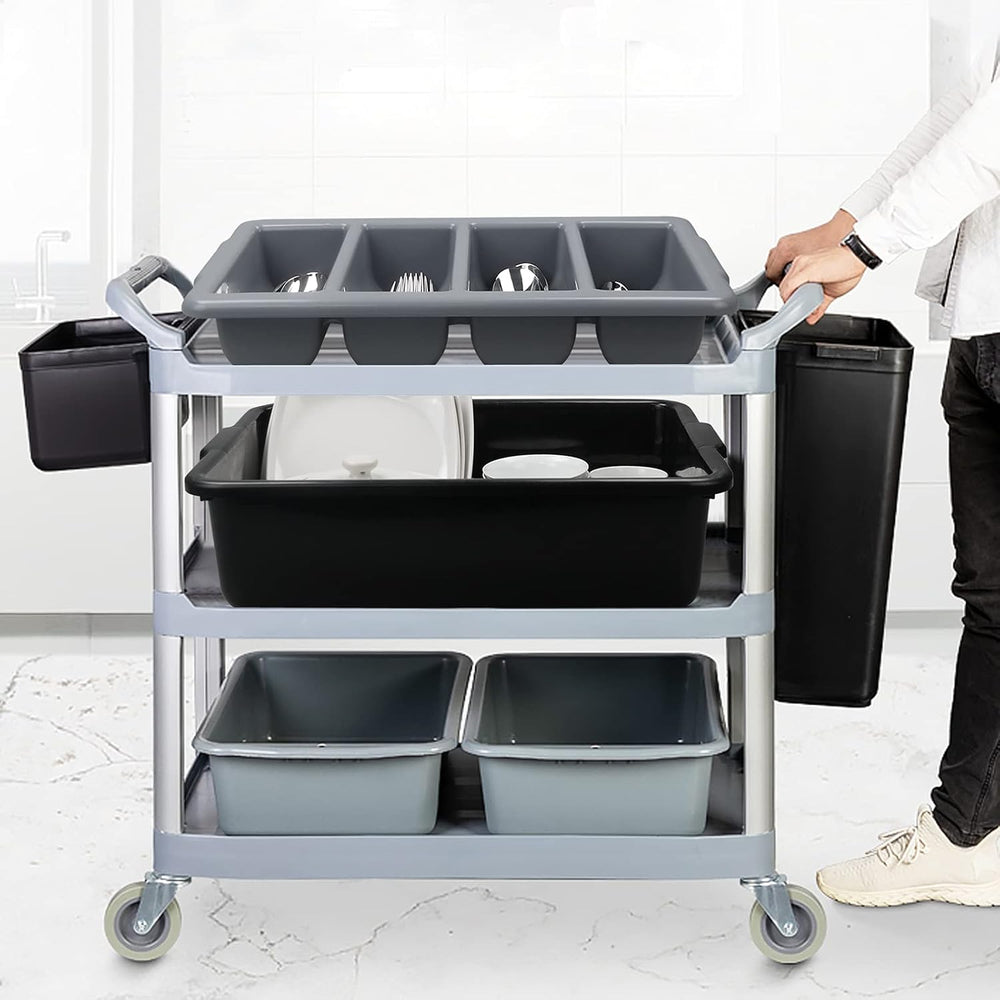 Begale 4-Pack Commercial Cutlery Bin, 4-Compartment Cutlery Bin, Gray