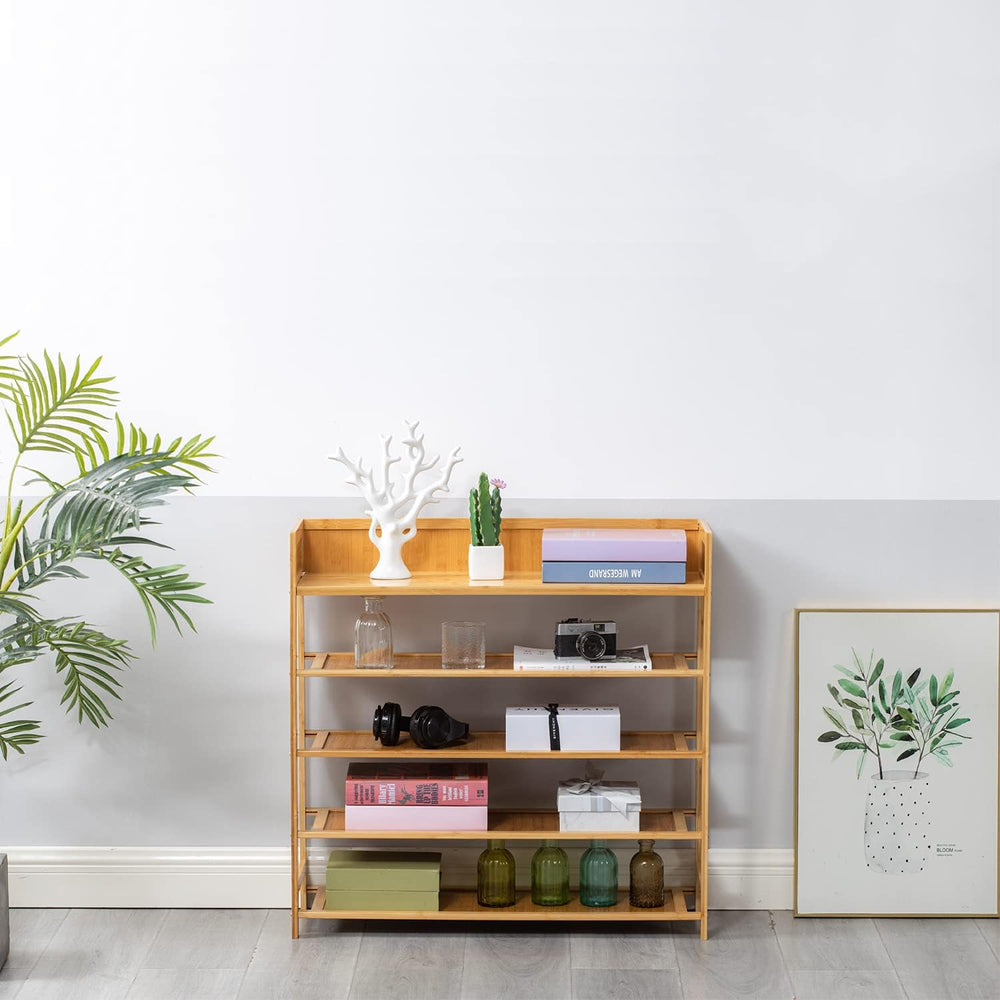 Bamboo Shoe Rack Organizer, 5 Tier Shoe Shelf Storage Organizer, for Entryway...