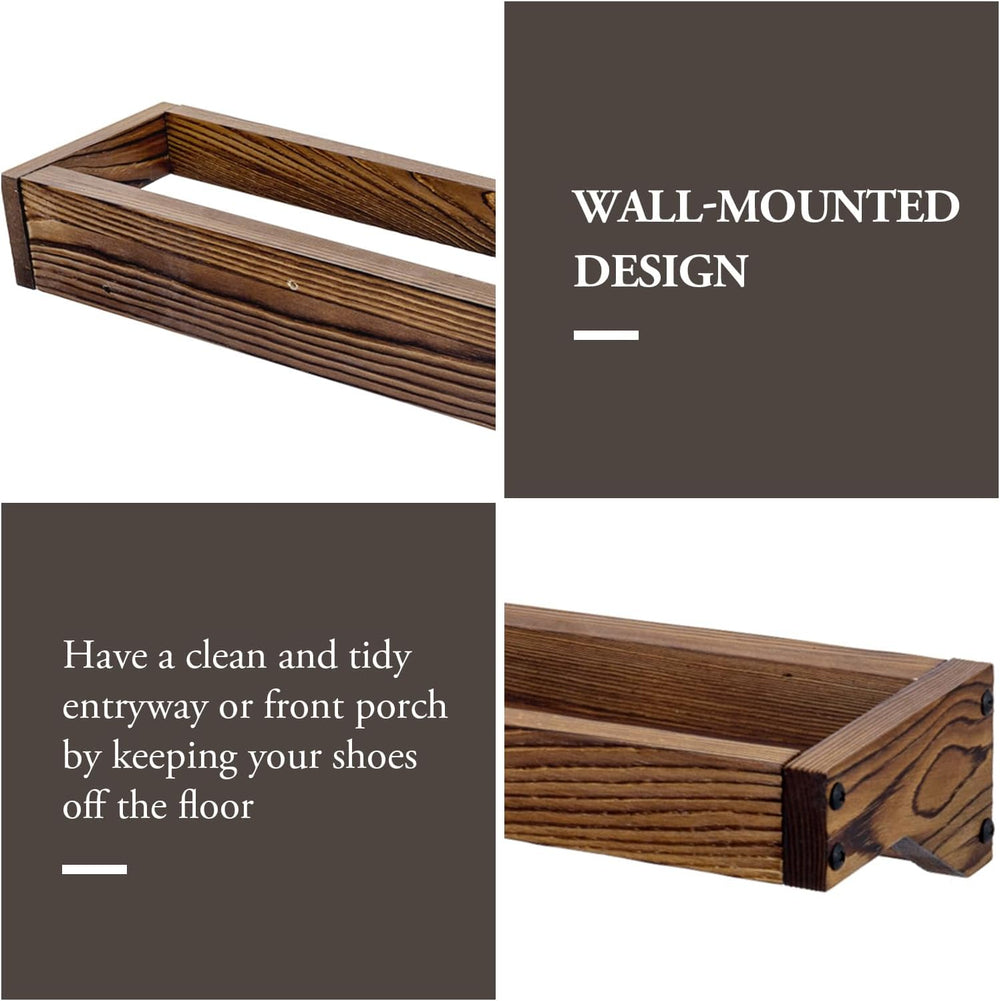 MyGift 30 Inch Rustic Burnt Wood Hanging Shoe Rack Wall Mounted Storage