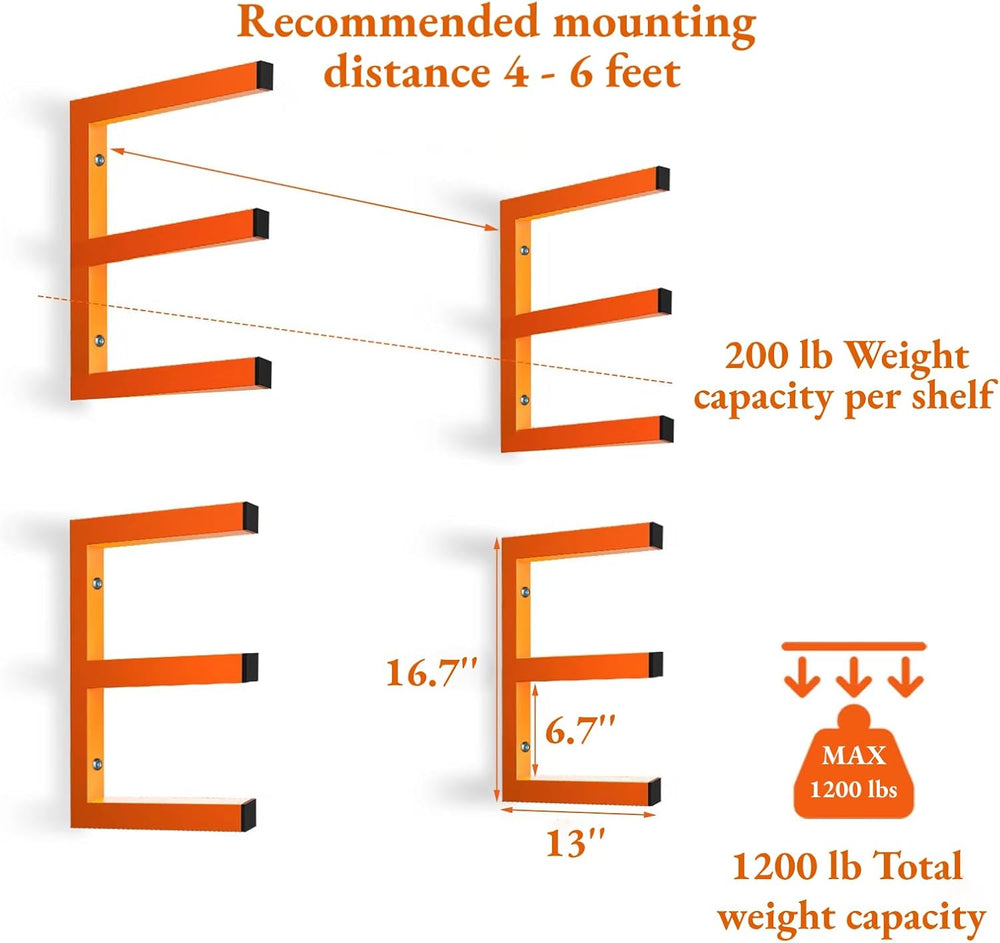 MOOMSINE Lumber Storage Rack Wall Mounted, 6-Level Holds Up 1200 Lbs Heavy Du...
