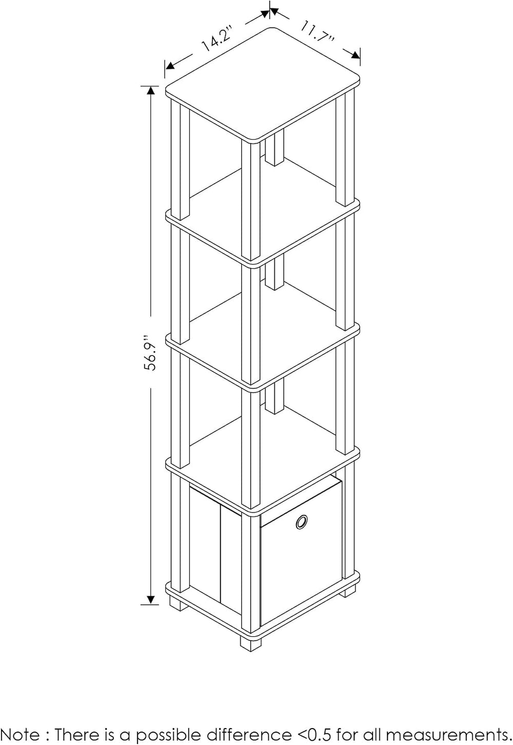 5-Tier Square Corner Storage Shelves with Storage Bin, Open Frame Display She...