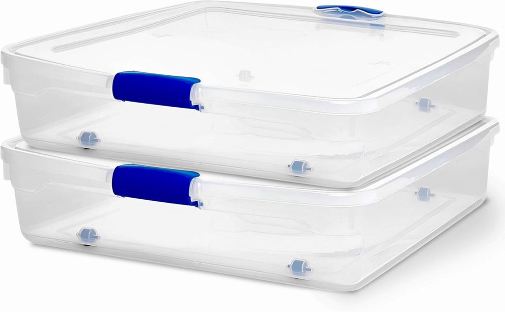 HOMZ 2-Pack Under Bed Storage, Clear Plastic Containers with Lids, 56 Quart, ...