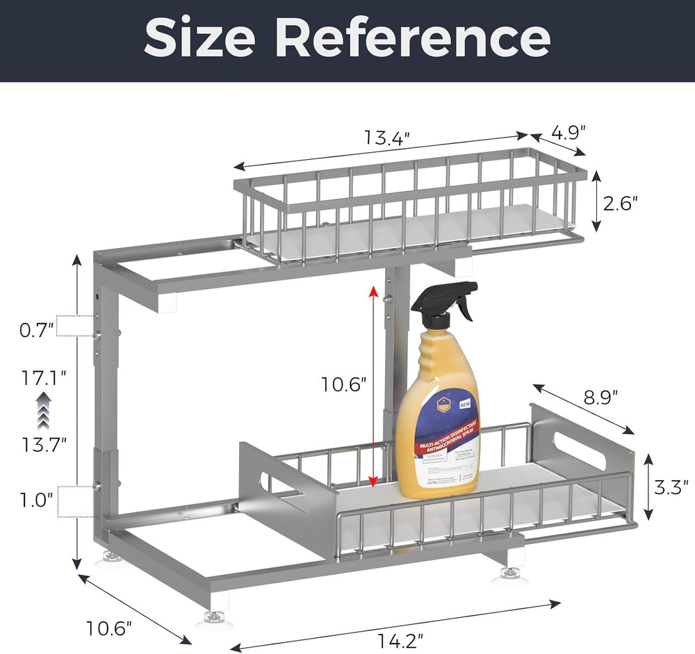 2-Pack L-Shaped Under Sink Organizer, 2-Tier Pull-out Cabinet Rack