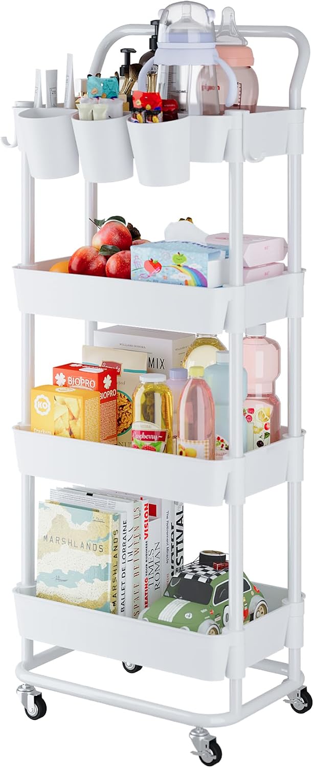 Buzowruil 4-Tier Rolling Utility Cart, Storage Cart with Handle Multi-Purpose...
