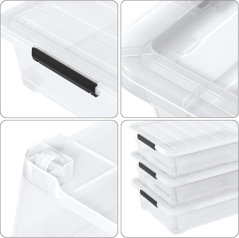 40 Quart Plastic Clear Underbed Storage Bin with Wheels, 3 Packs