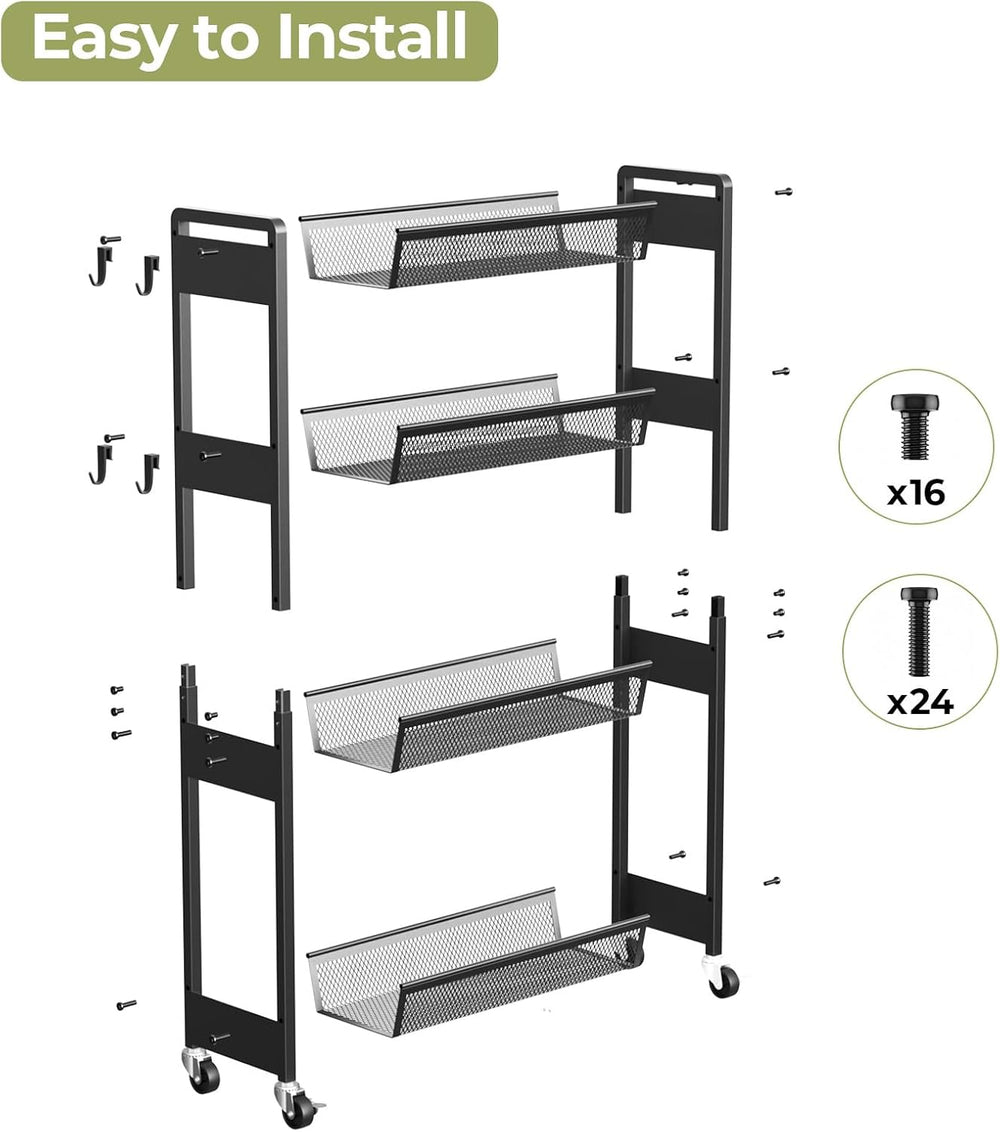 Delamu 4 Tier Slim Rolling Storage Cart, Utility Metal Narrow Cart 7.1" W