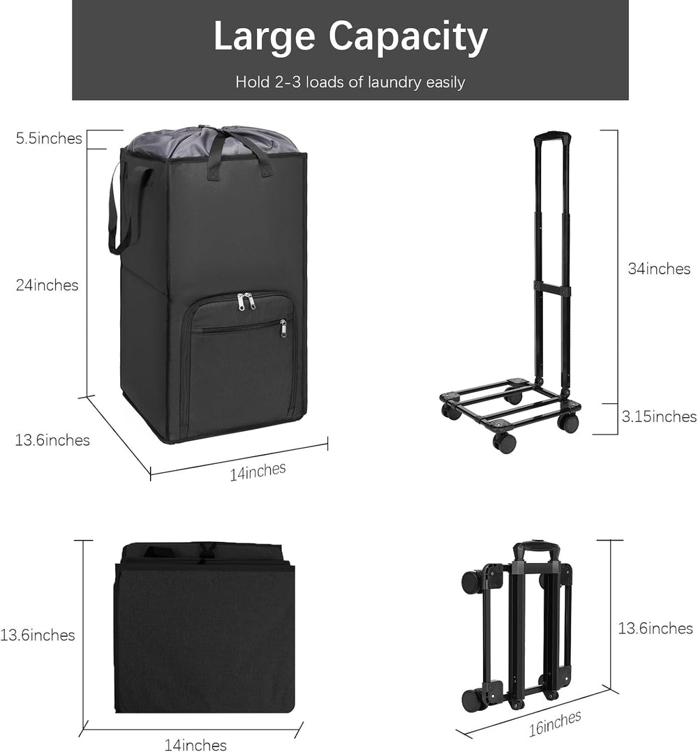 Bukere Extra Large Rolling Laundry Basket with Wheels, 90L Freestanding Colla...