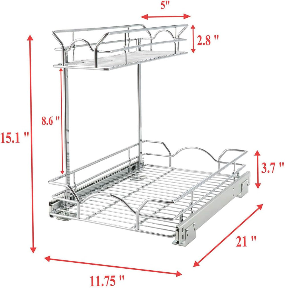 OCG Under Sink Cabinet Organizer Two Tier Pull Out Shelf (11.75W x21D), Under...