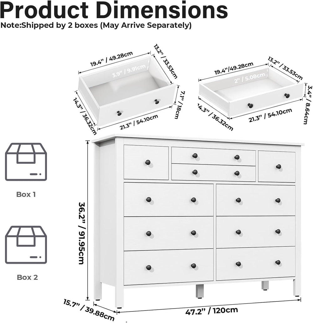 Loomie Upgraded 47.2" Long White 10-Drawer Dresser for Bedroom