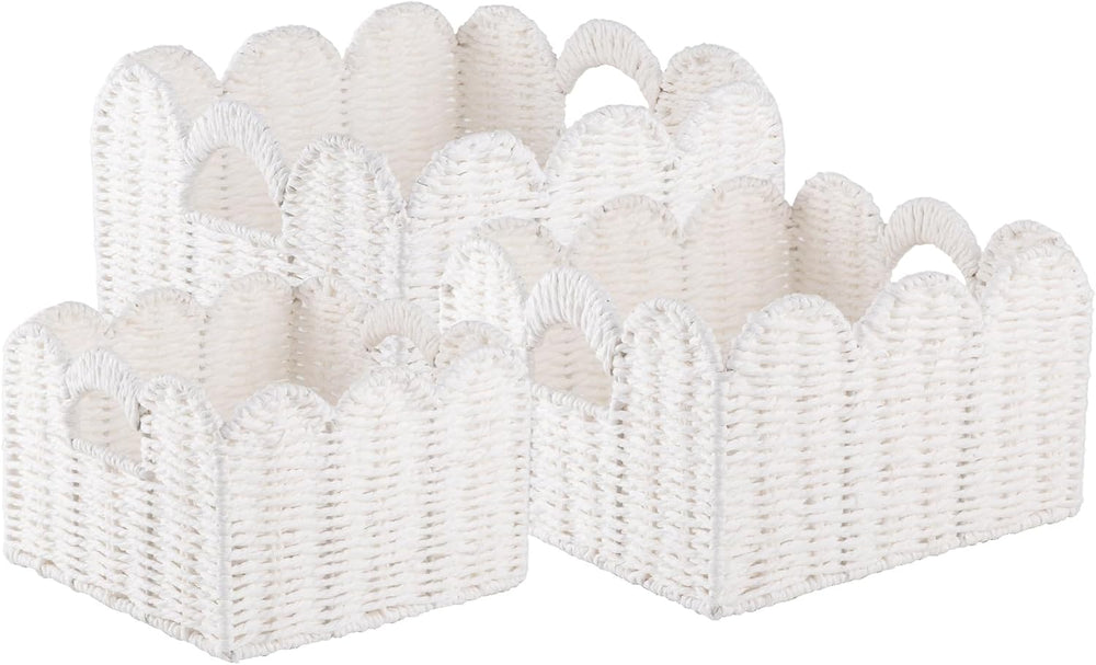 OIAHOMY Scalloped Wicker Baskets, Hand-woven Storage Baskets with Built-in Ha...
