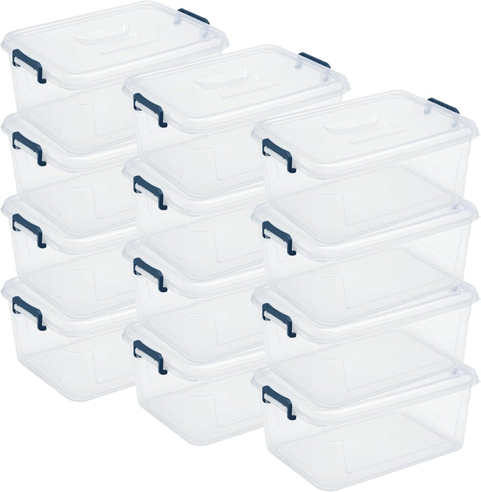 Tribello Clear Storage Bins with Lids, 12-Pack Stackable Plastic Storage Containers for Home Organization – Totes for Closet and Underbed Storage, 16 Quarts
