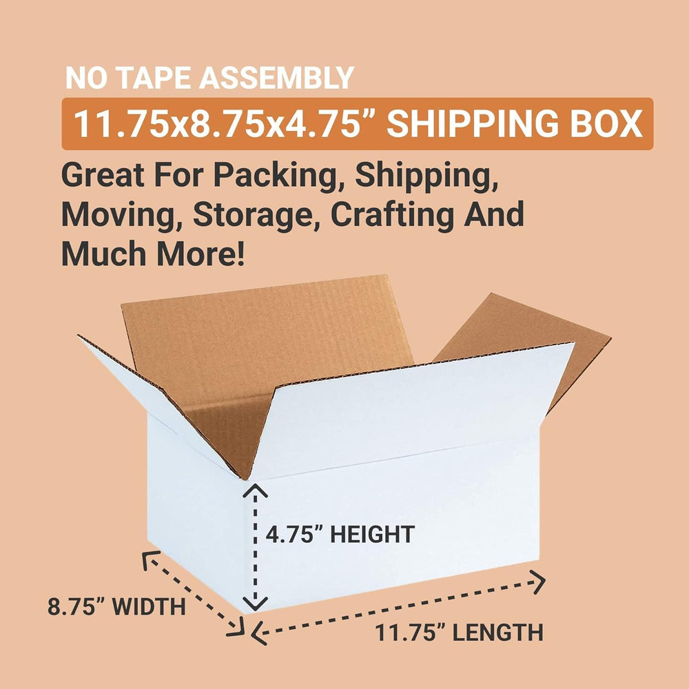 BOX USA White Shipping Boxes 17 1/4"L x 11 1/4"W x 8"H (25 Pac...