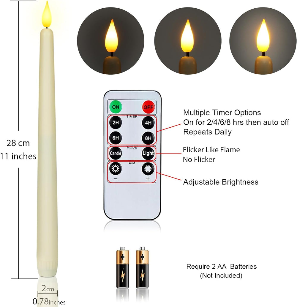 Homemory 12 Pcs Flameless Taper Candles with Remote Timer Dimmer, 11 inches I...