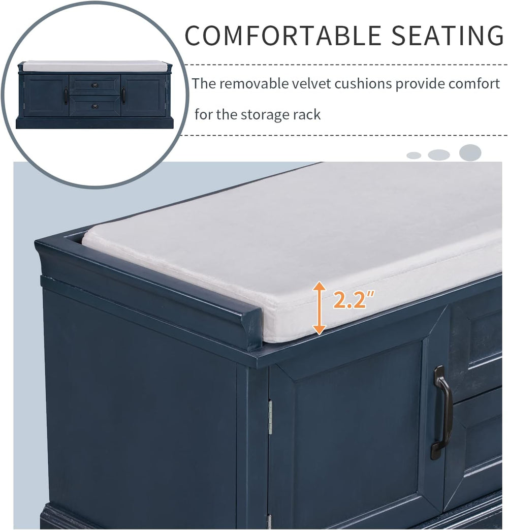 42.5″ Storage Bench with 2 Drawers and 2 Cabinets, Entryway Shoe Rack w/Remov...