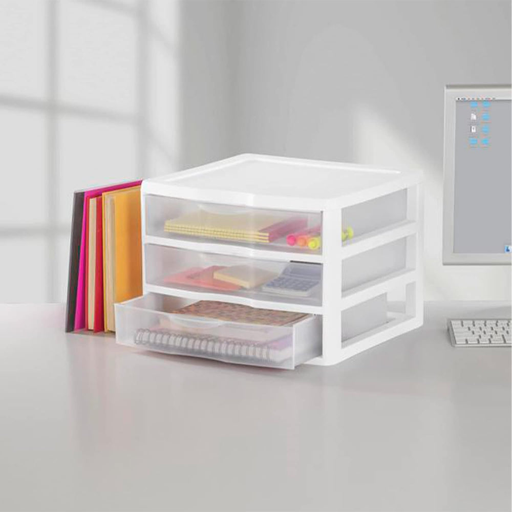 Sterilite 12-Pack Wide 3 Drawer Unit, Plastic Desktop Organizer with Clear Dr...