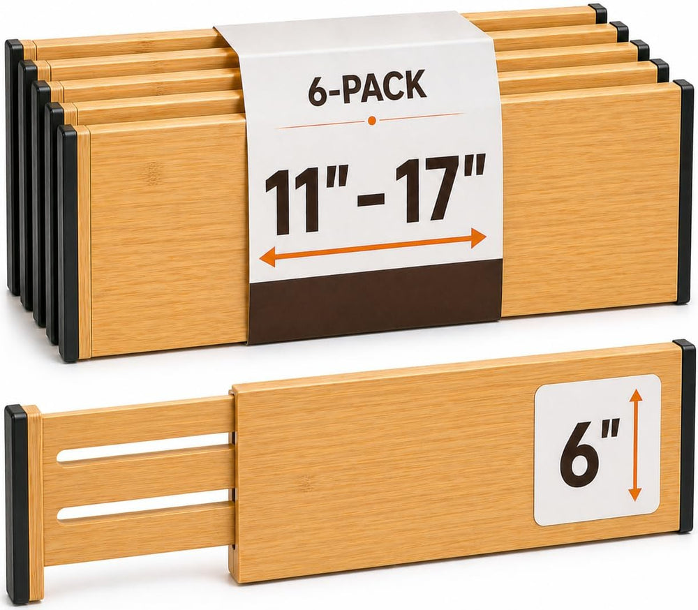 6-Pack Drawer Dividers 6-Inch High Dresser Drawer Organizer 11.5 to 17 Inch