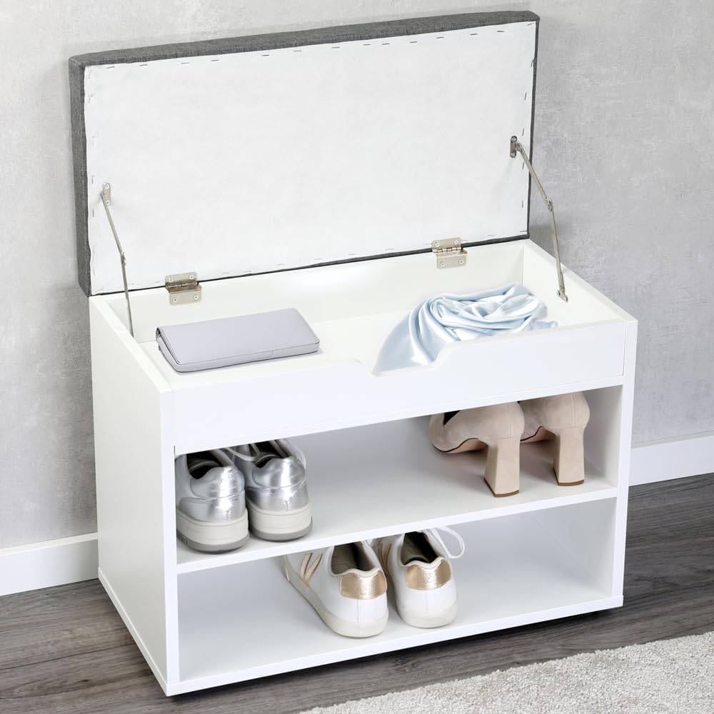 Kesper 15914 13 Shoe Cabinet with Seat Cushion, Made from FSC Certified Chipb...
