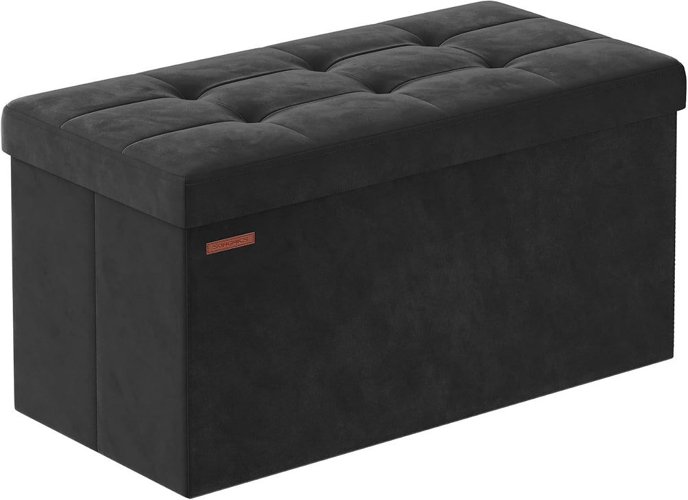 SONGMICS Storage Ottoman Bench, 30 Inches Velvet Foldable Foot Rest