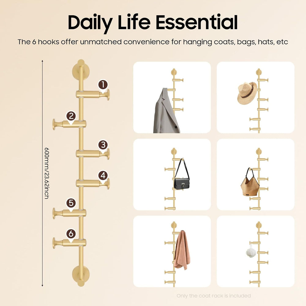 Vertical Coat Rack Wall Mounted, 6 Hooks Wall Mount Coat Hooks Coat Rack for ...