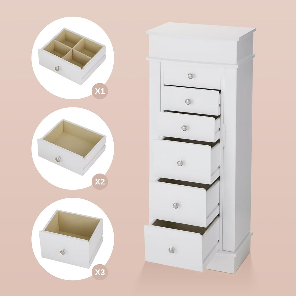 IRONCK Jewelry Cabinet with LED Mirror and 6 Drawers, White