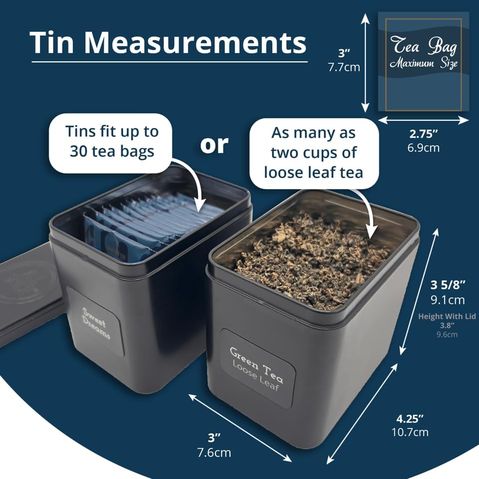 AllSpice Tea Organizer Rack with 9 Tins & 160 Magnetic Labels – Perfect f...