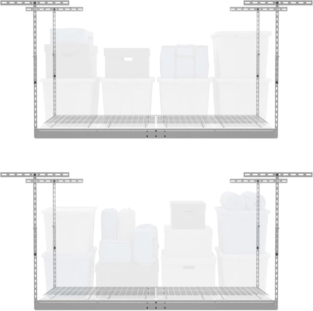 MonsterRax 2-Pack 4x6 Overhead Garage Storage Rack, White, 12"-21" ...
