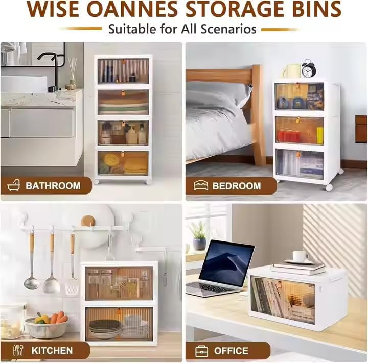 4-Tier Foldable Plastic Drawer Storage with Wheels,Stackable Storage Bins wit...