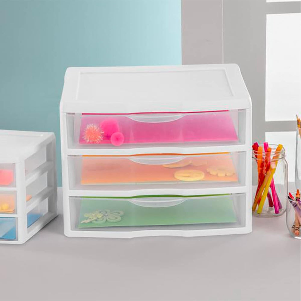 Sterilite 12-Pack Wide 3 Drawer Unit, Plastic Desktop Organizer with Clear Dr...