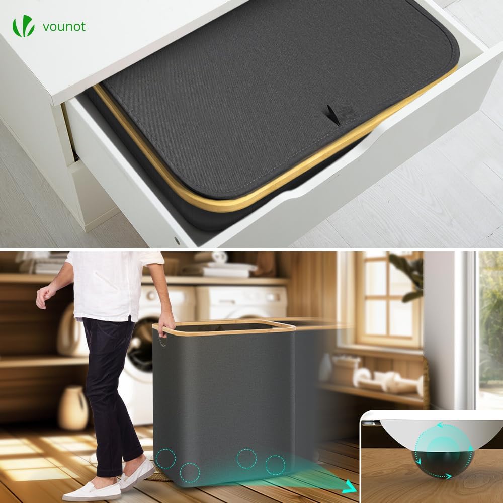 VOUNOT Foldable Laundry Basket 145L with Lid Handles, Collapsible Linen Baske...