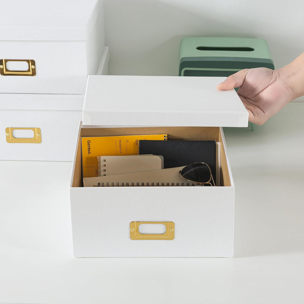 Soul & Lane - White and Gold Decorative Storage Boxes with Lids, Set of 3