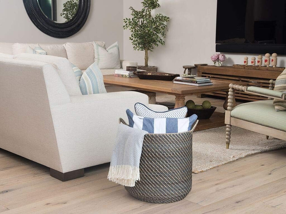 KOUBOO Laguna Round Rattan Storage Basket Large Black Wash Handles