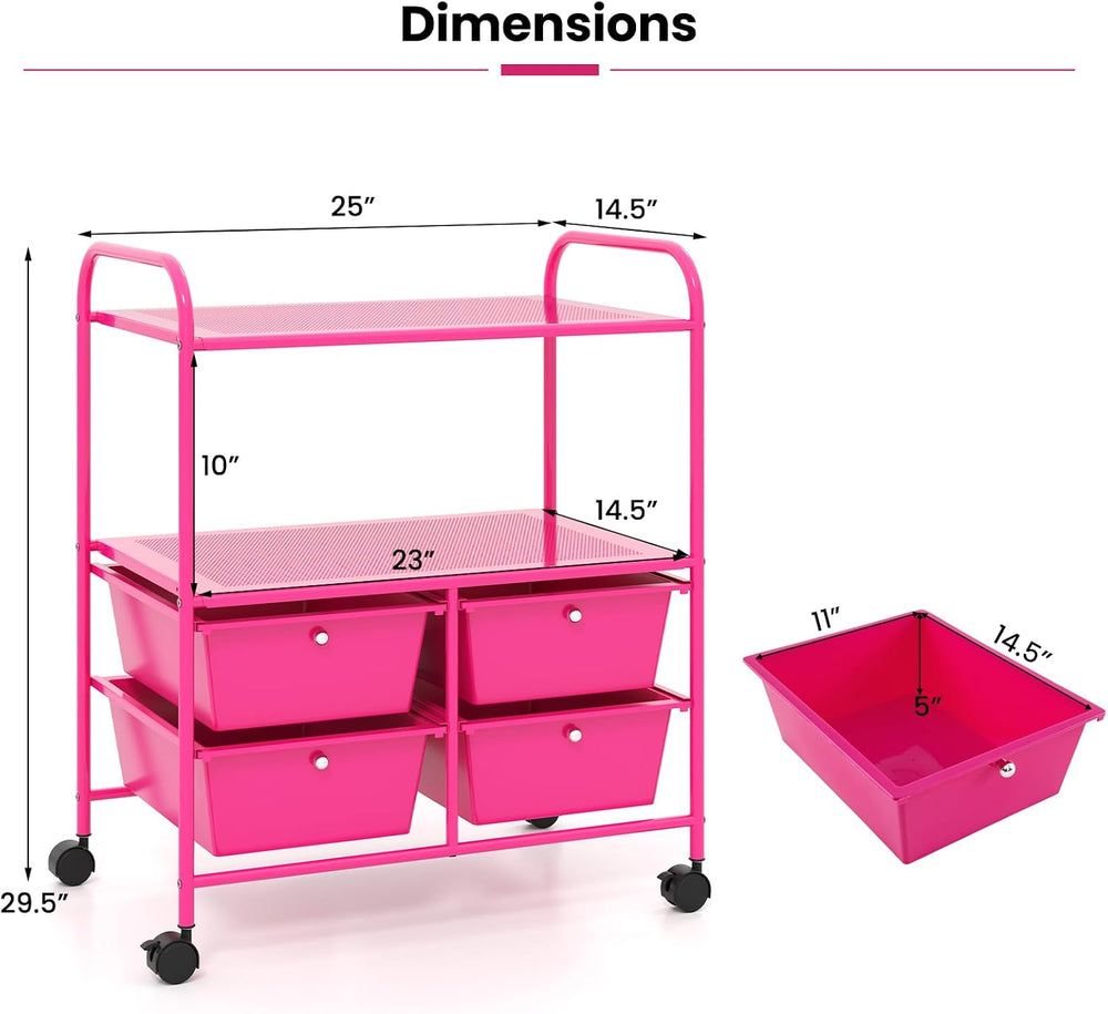 Giantex Rolling Storage Cart w/ 4 Drawers 2 Shelves Metal Rack Shelf Home Off...