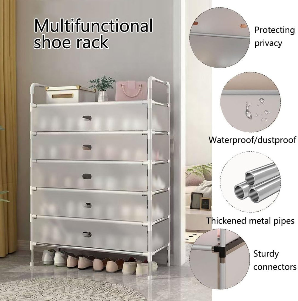 Shoe Rack, 3-7 Tier Reversible Shoes Storage Cabinet with Plastic Doors and 5...